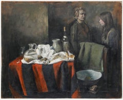 George Weissbort (1928-2013) - 20e siècle Huile, Nature morte avec personnages