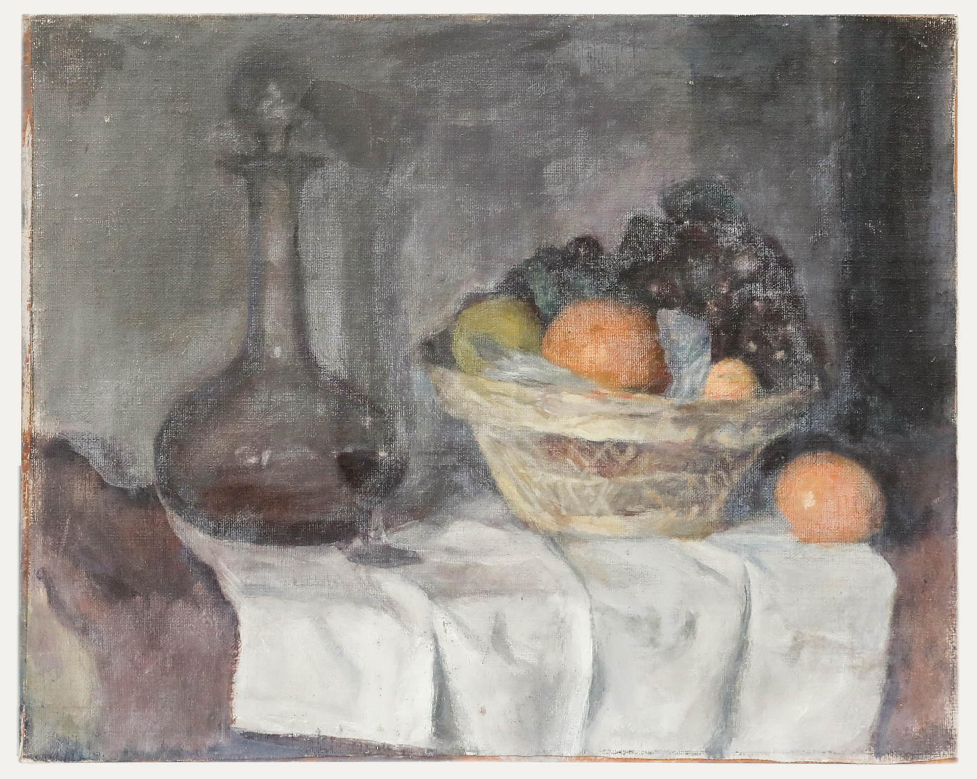George Weissbort (1928-2013) - Olio del XX secolo, Natura morta con cesto di frutta in vendita 1