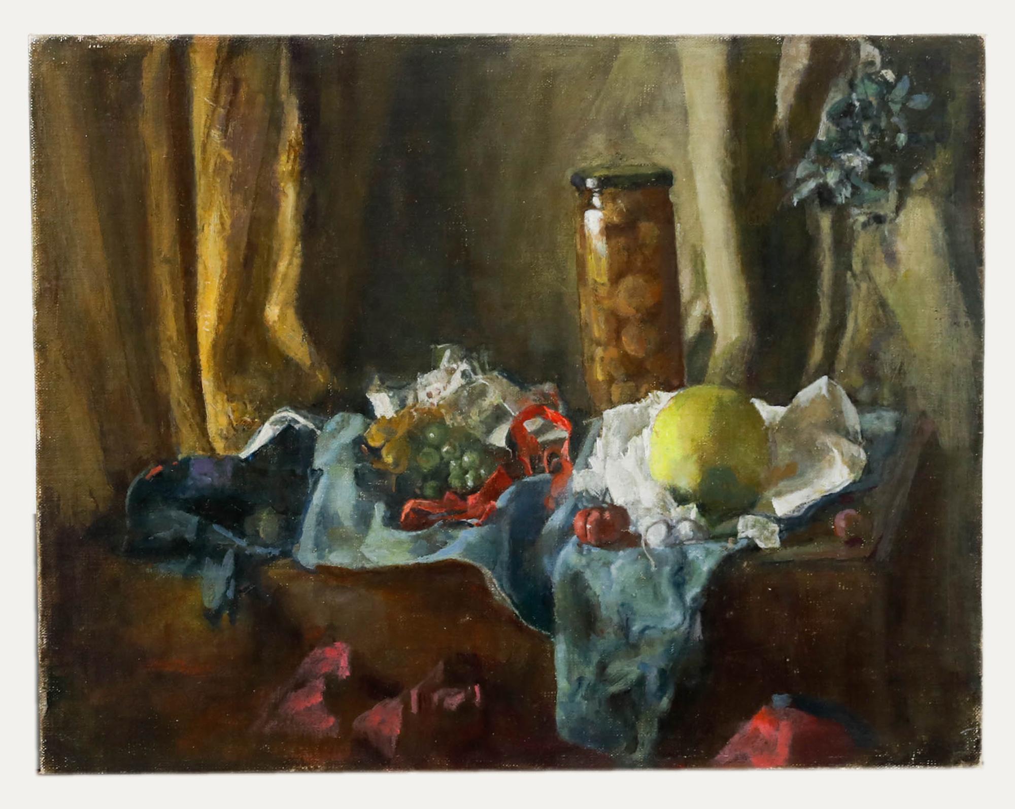 George Weissbort (1928-2013) - Olio del XX secolo, Natura morta con cipolle sottaceto in vendita 1