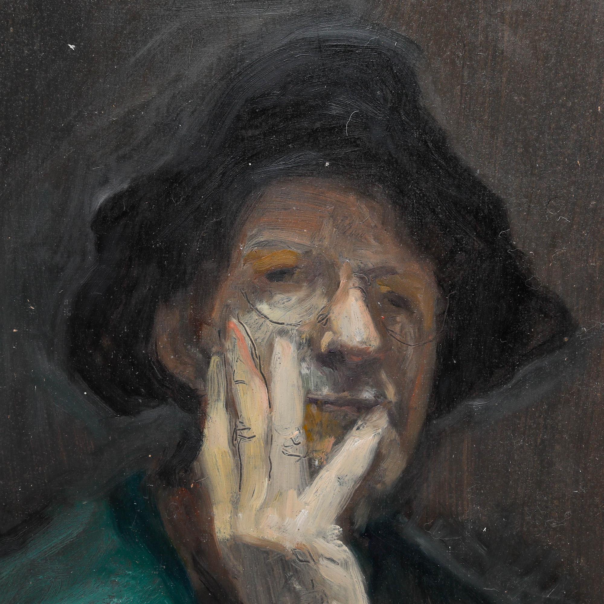 George Weissbort (1928-2013) - 20th Century Oil, The Artist in Green For Sale 3