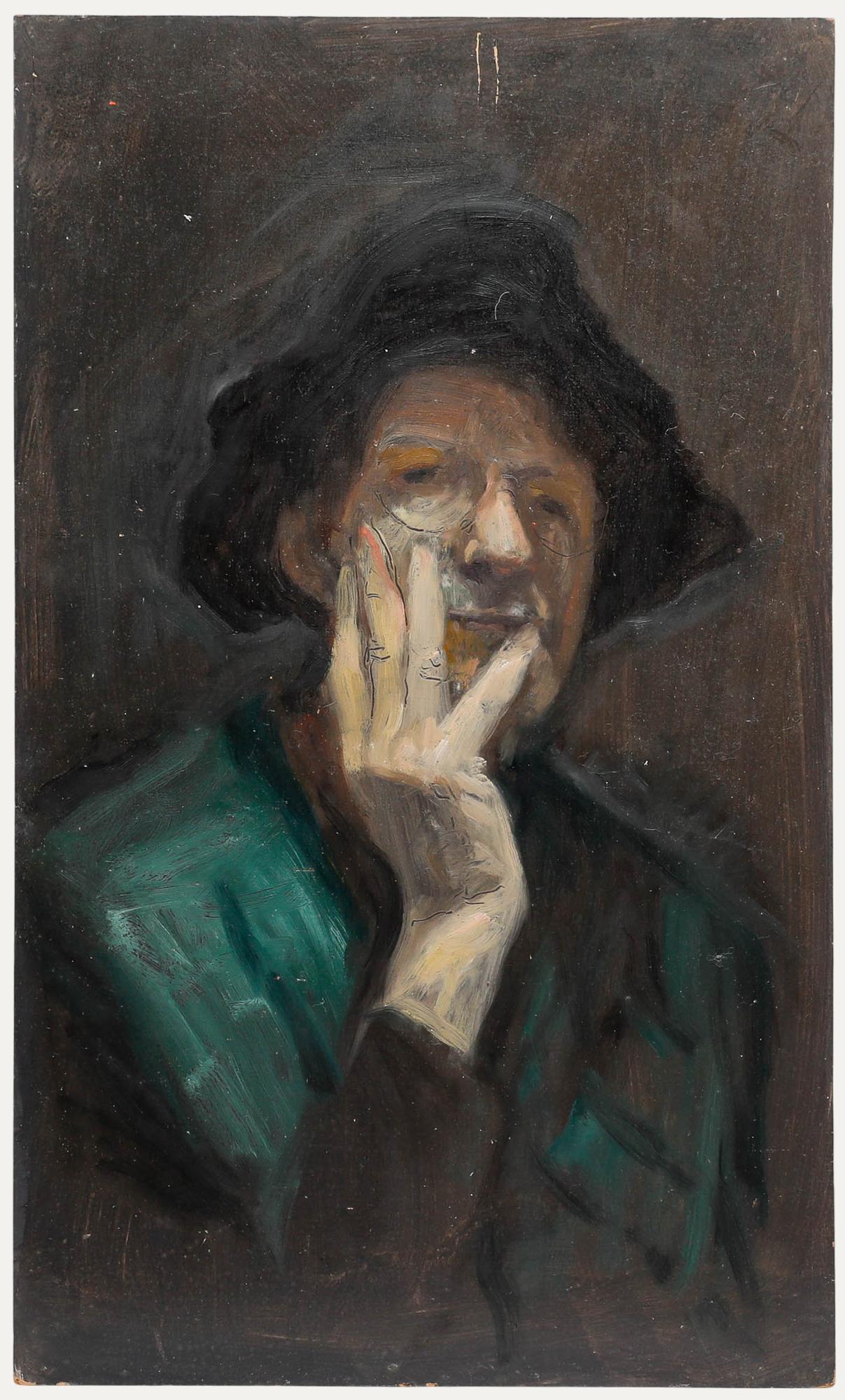 Self-portrait, oil on board. Unsigned. (Provenance: Studio Sale, George Weissbort). 
