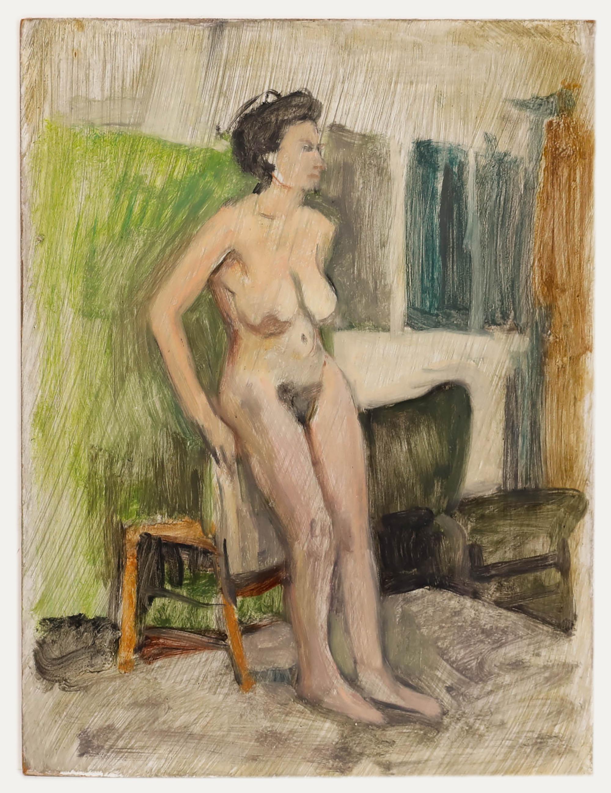George Weissbort (1928-2013) - Olio del XX secolo, Lo sfondo verde in vendita 1