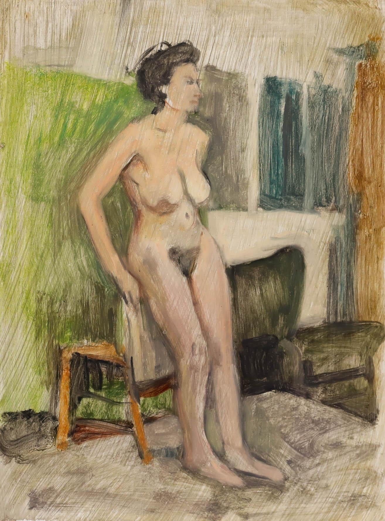 Nudo femminile, olio su tavola. Senza segno. (Provenienza: Studio A Sale, George Weissbort). A bordo. 