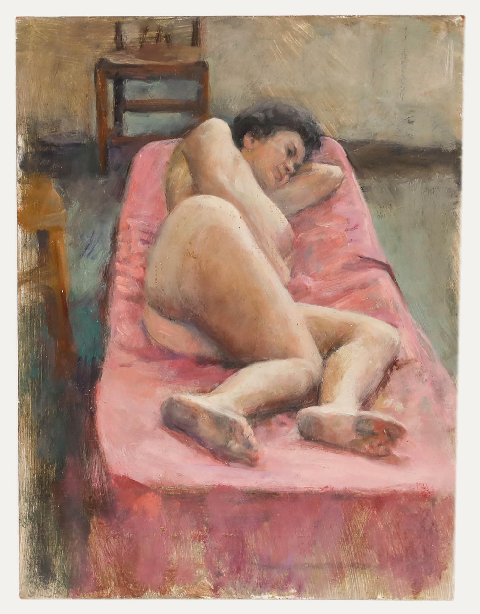 George Weissbort (1928-2013) - Olio del XX secolo, Il materasso rosa in vendita 1