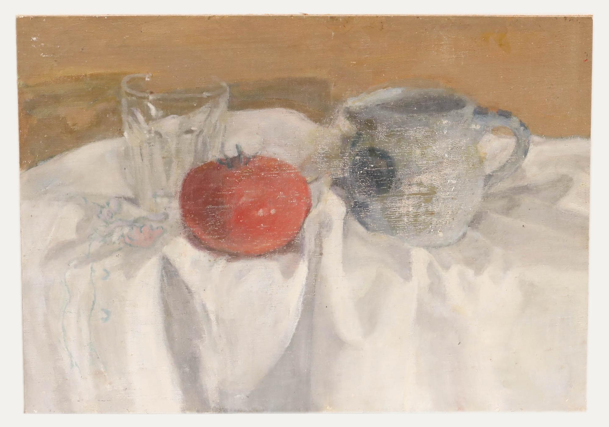 George Weissbort (1928-2013) - Olio del XX secolo, pomodoro, brocca e vetro 1
