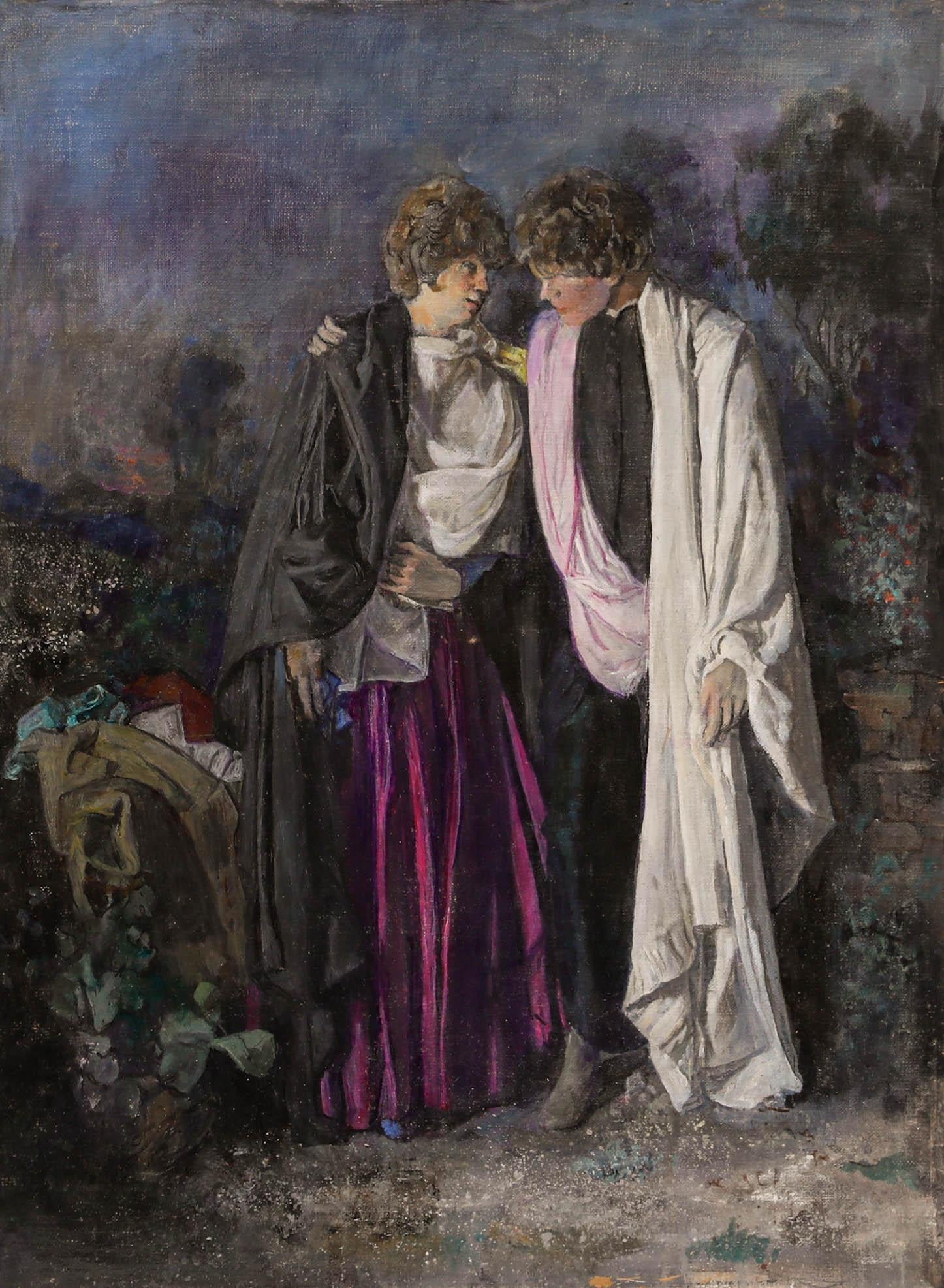 George Weissbort (1928-2013) - Huile du 20e siècle, deux personnages dans un paysage en vente 1