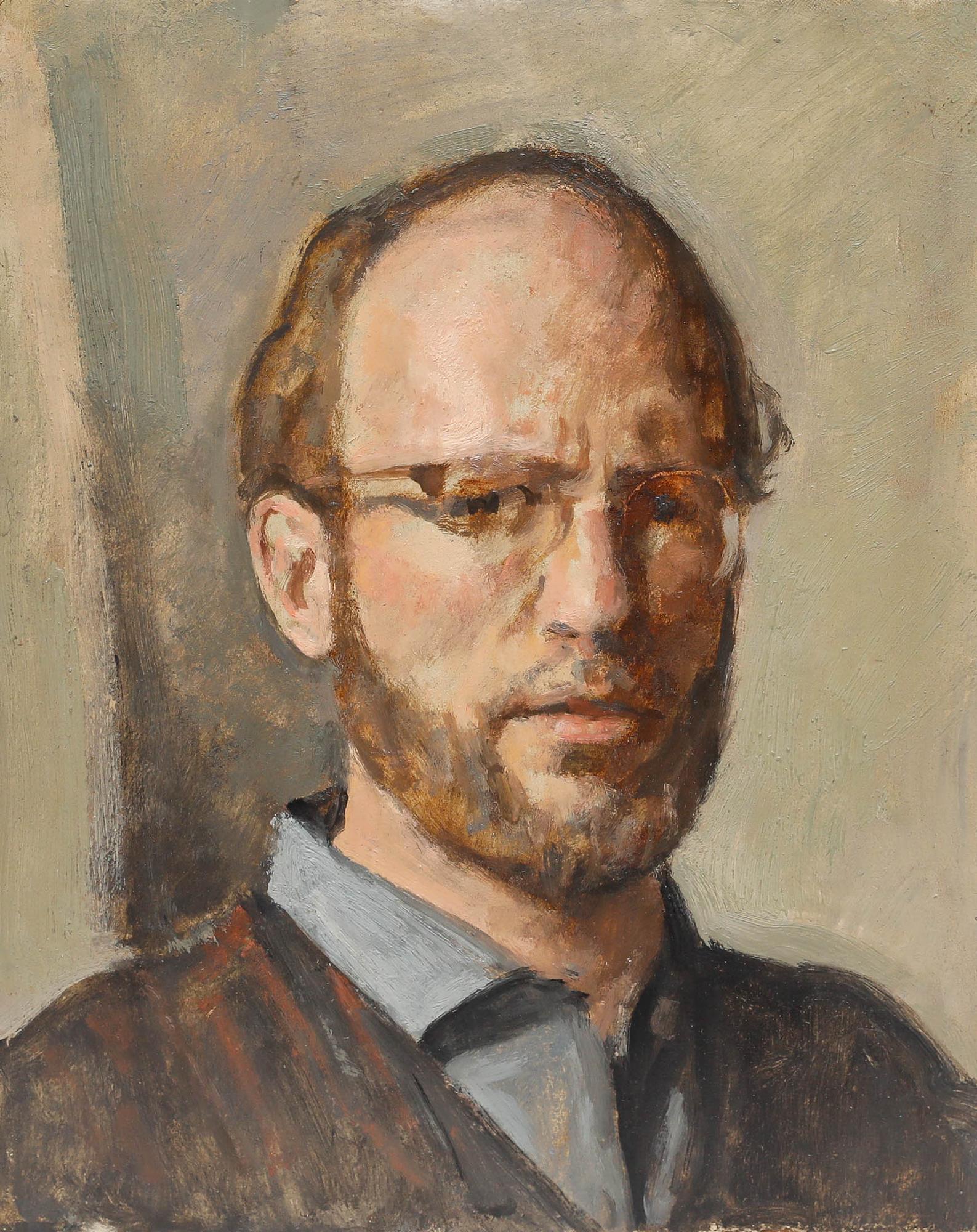 George Weissbort (1928-2013) - 20th Century Oil, Weissbort in a Blue Shirt For Sale 1