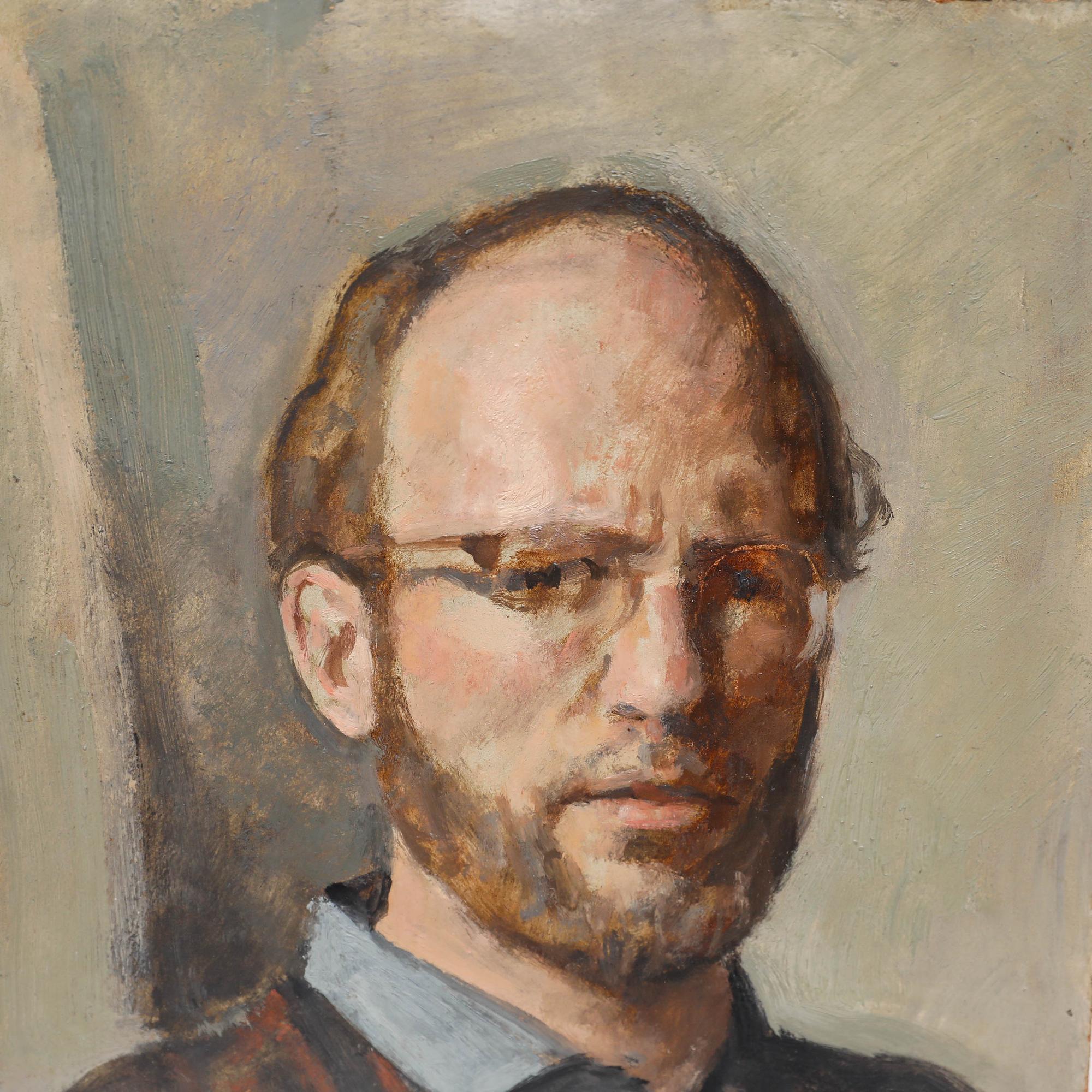 George Weissbort (1928-2013) - 20th Century Oil, Weissbort in a Blue Shirt For Sale 3