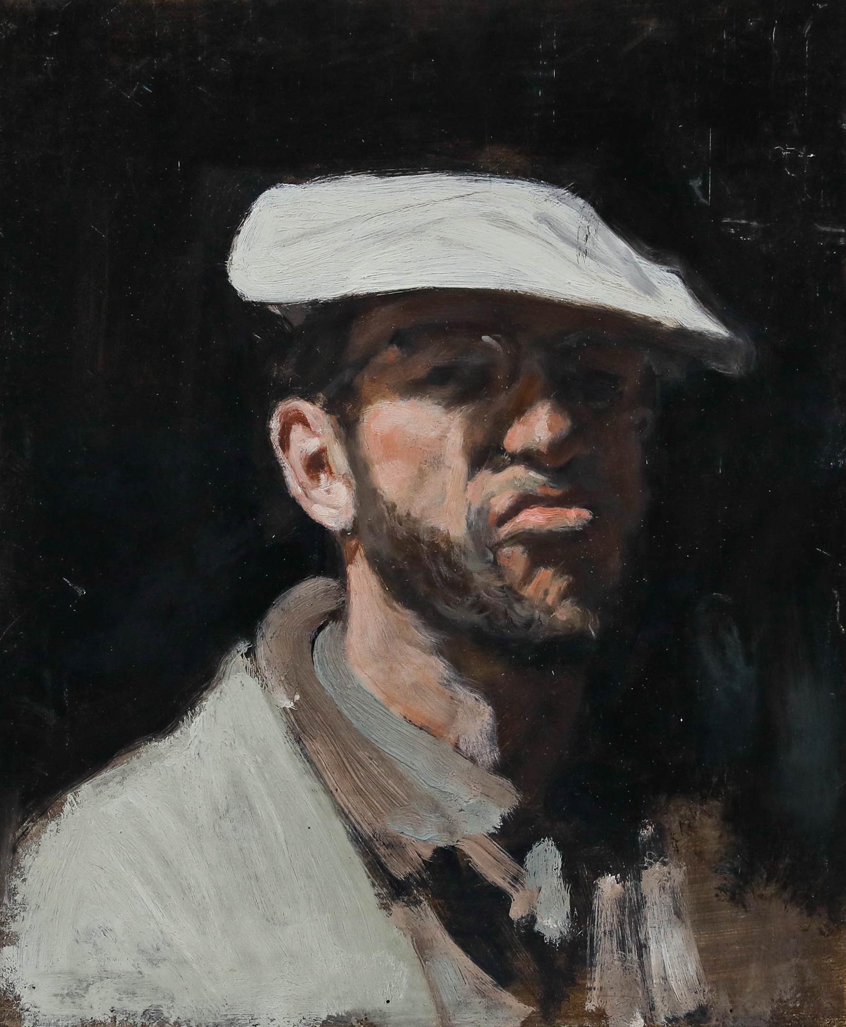 George Weissbort (1928-2013) - Huile du 20e siècle, Weissbort avec une casquette blanche en vente 1