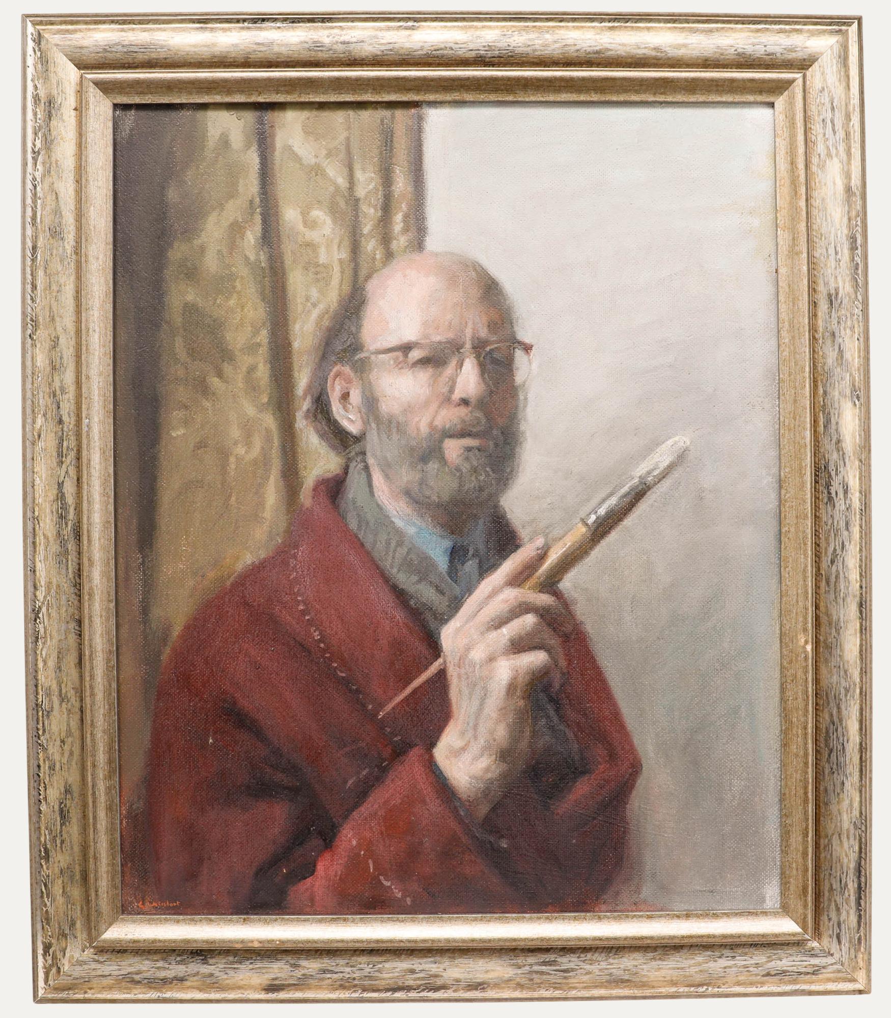 A self portrait by the artist George Weissbort (1928-2013). Signed to the lower left. Well presented in a gilt effect frame. (Provenance: Studio Sale, George Weissbort). On board. 