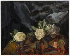 George Weissbort (1928-2013) - 20e siècle, huile, roses blanches