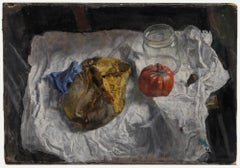 George Weissbort (1928-2013) - Contemporary Oil, Bread & Tomato on White Cloth