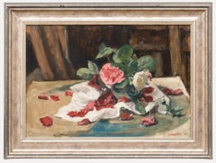 George Weissbort (1928-2013) - Gerahmtes Öl von 1976, Stilleben mit Rosen und Blütenblättern