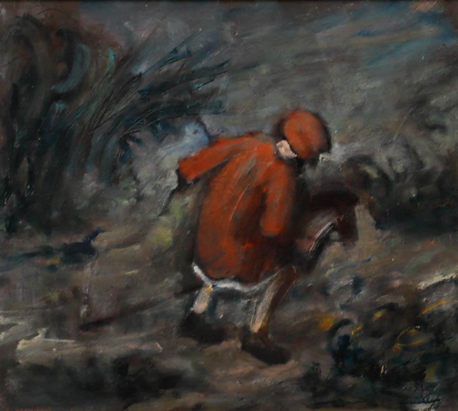 George Weissbort (1928-2013) - Olio del XX secolo incorniciato, Bambino con cavallo da passeggio in vendita 1