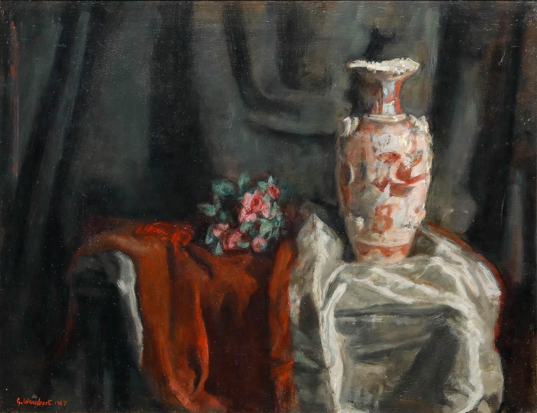 George Weissbort (1928-2013)- Gerahmtes Öl des 20. Jahrhunderts, Chinesische Vase mit Blumen im Angebot 1