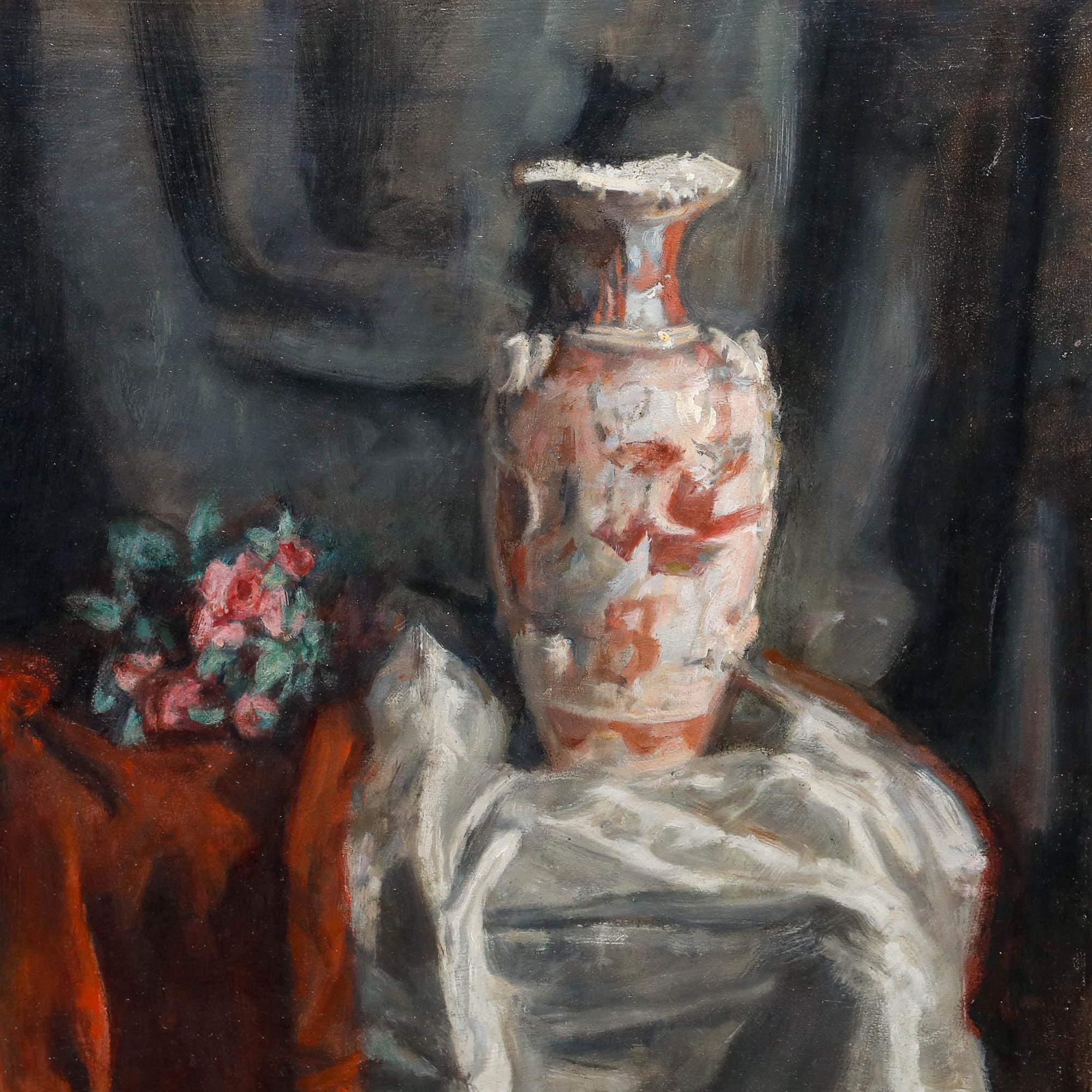 George Weissbort (1928-2013)- Gerahmtes Öl des 20. Jahrhunderts, Chinesische Vase mit Blumen im Angebot 2