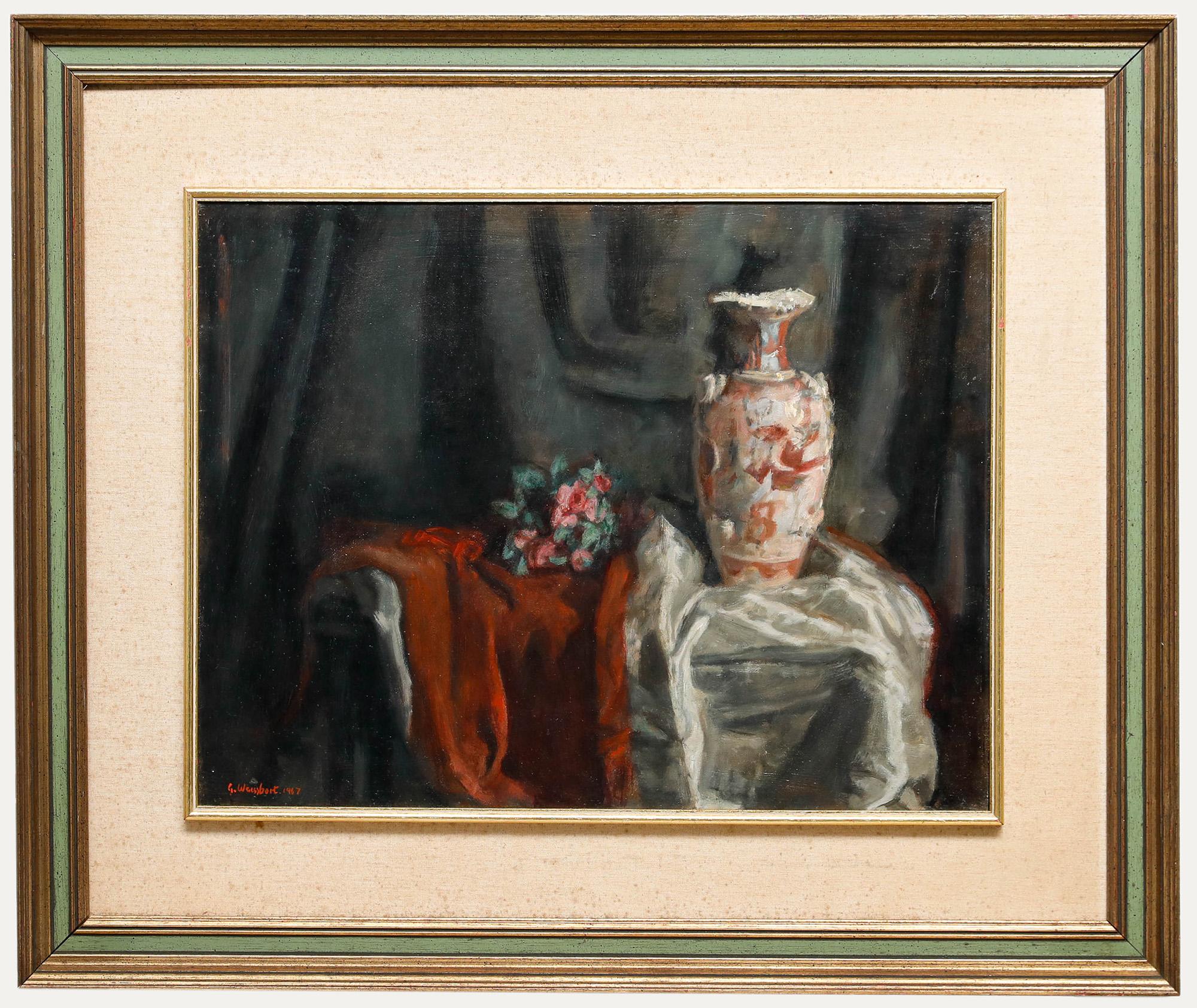 George Weissbort (1928-2013)- Gerahmtes Öl des 20. Jahrhunderts, Chinesische Vase mit Blumen