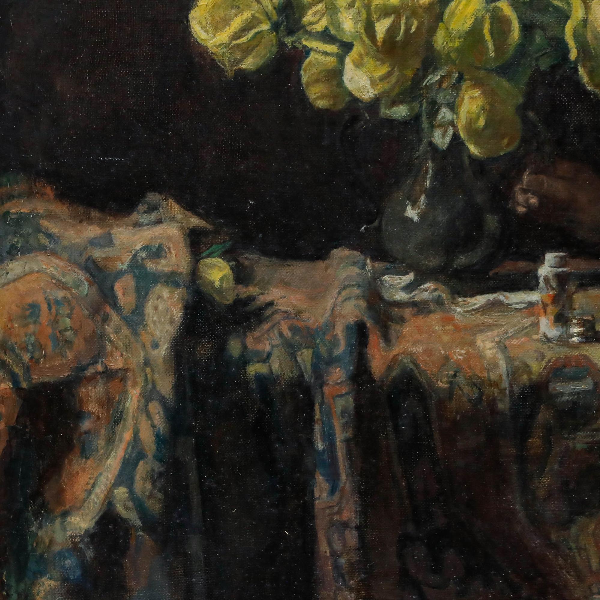 George Weissbort (1928-2013) - Gerahmtes Ölgemälde des 20. Jahrhunderts, Dame mit gelben Rosen im Angebot 4