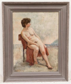 George Weissbort (1928-2013) - Huile du 20e siècle encadrée, nu sur serviette rouge