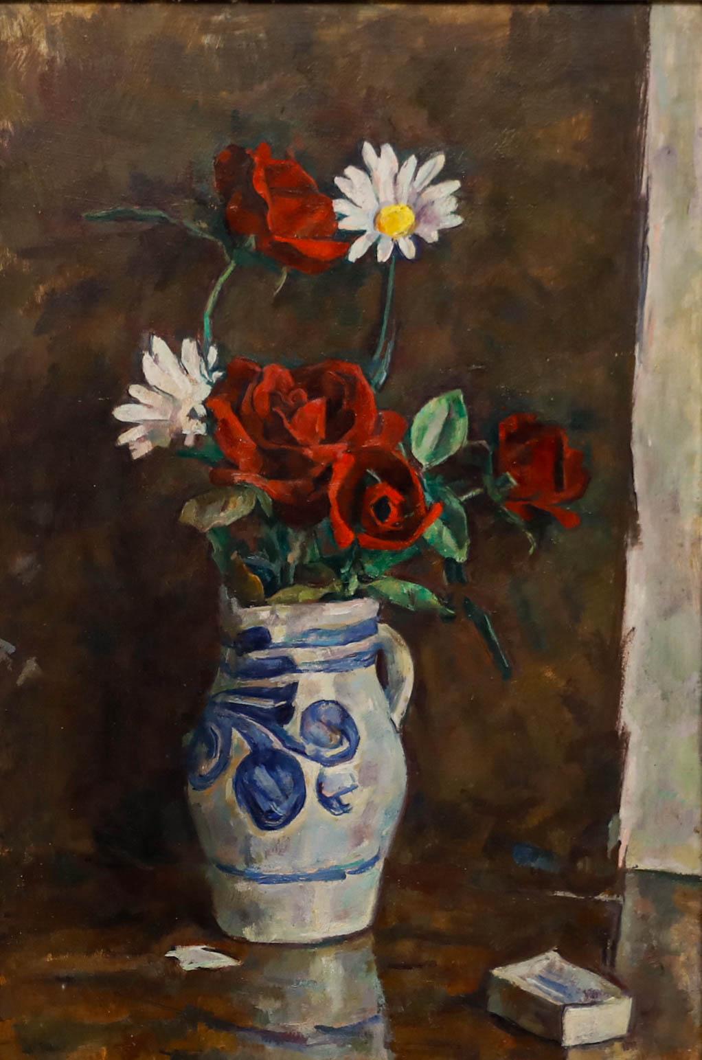 George Weissbort (1928-2013) - Huile du 20e siècle encadrée, roses rouges et marguerites 1