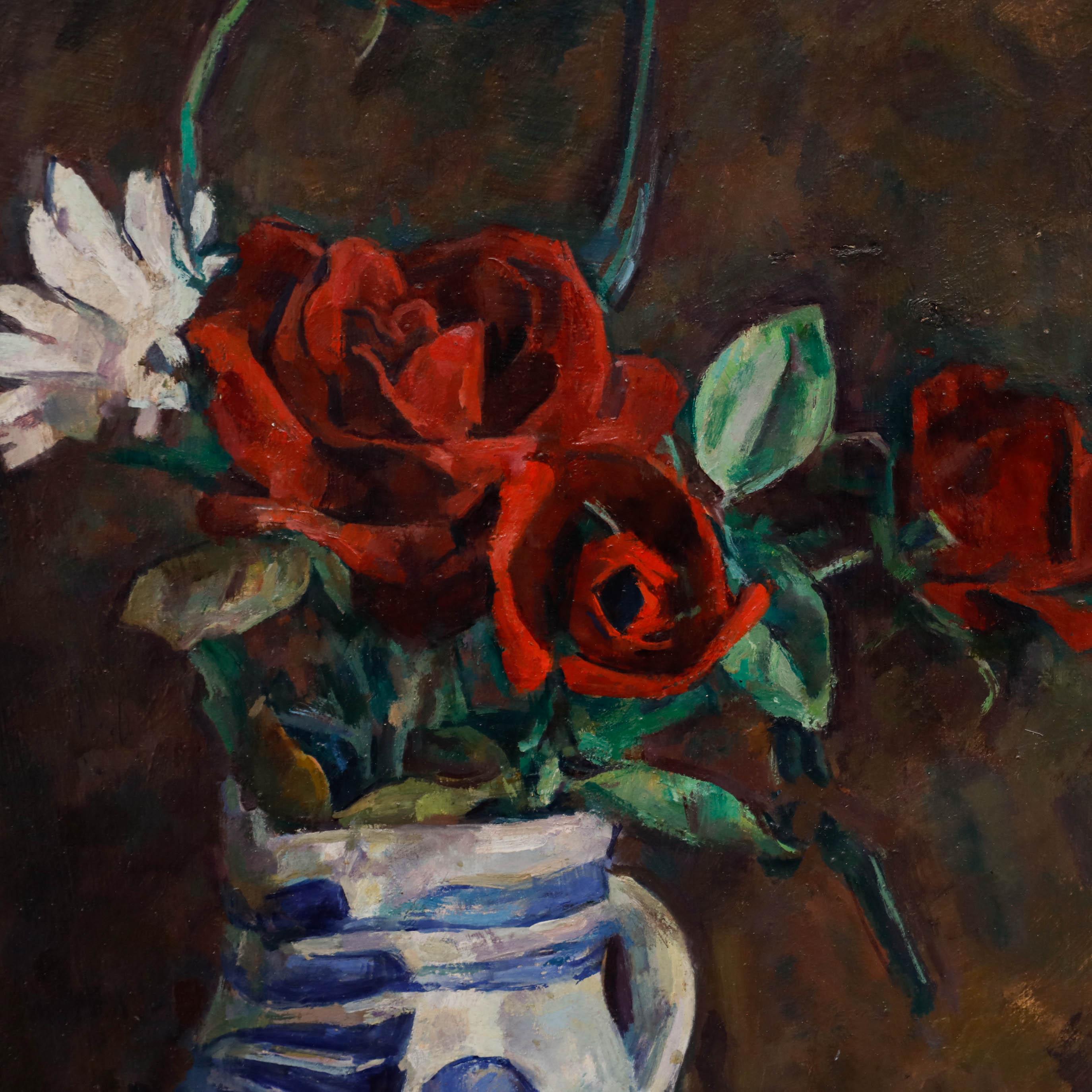 George Weissbort (1928-2013) - Huile du 20e siècle encadrée, roses rouges et marguerites 3