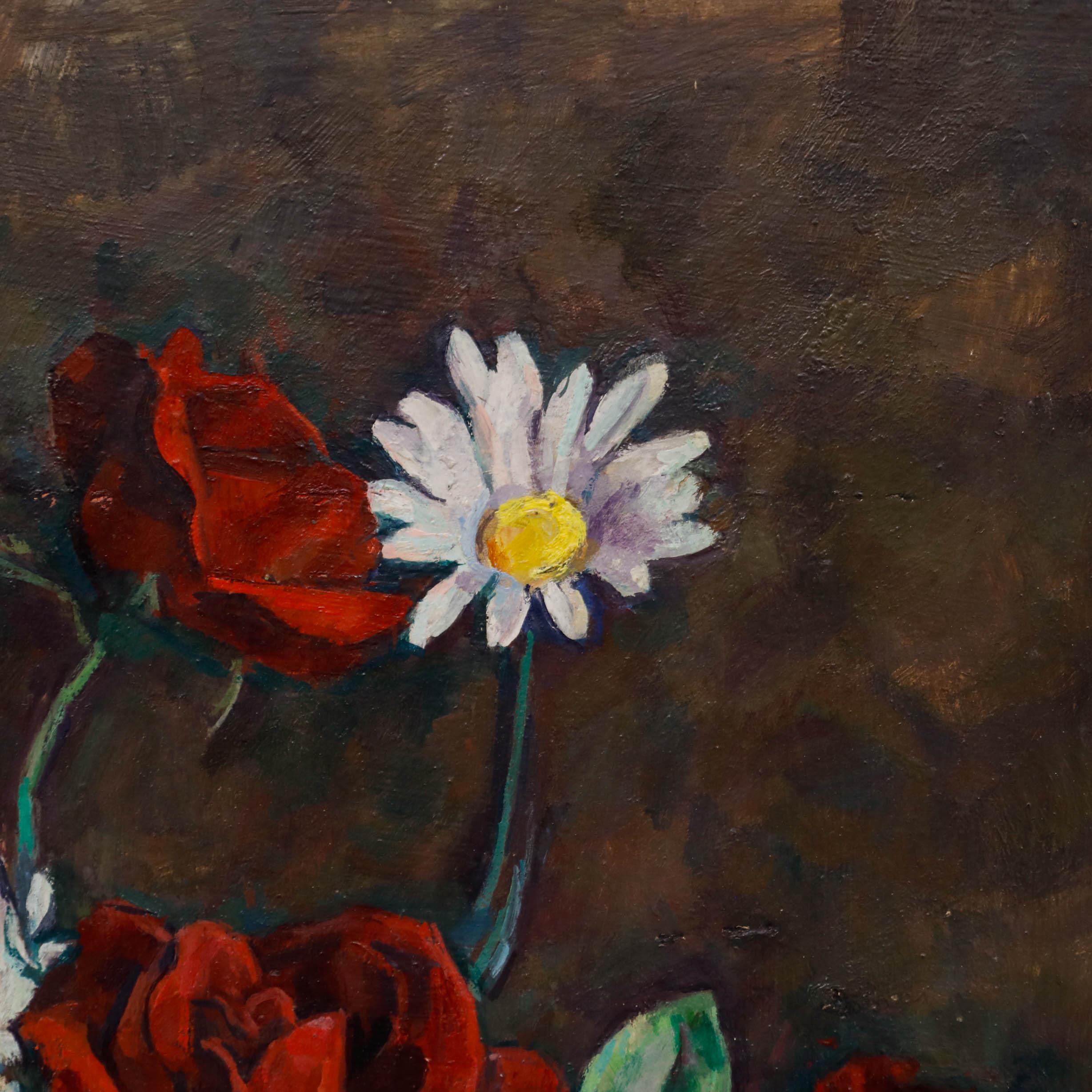 George Weissbort (1928-2013) - Huile du 20e siècle encadrée, roses rouges et marguerites 4