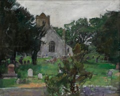 George Weissbort (1928-2013) - Huile sur toile du XXe siècle, encadrée, « Le cimetière »