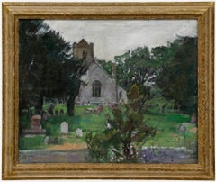 George Weissbort (1928-2013) - Huile sur toile du XXe siècle, encadrée, « Le cimetière »