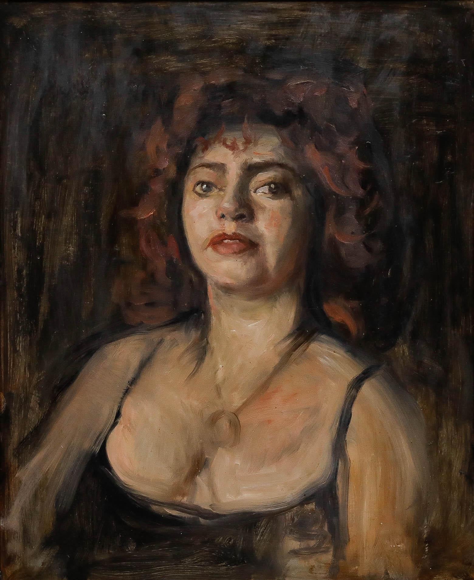 George Weissbort (1928-2013) - Gerahmtes Öl, Dame im schwarzen Mieder im Angebot 1