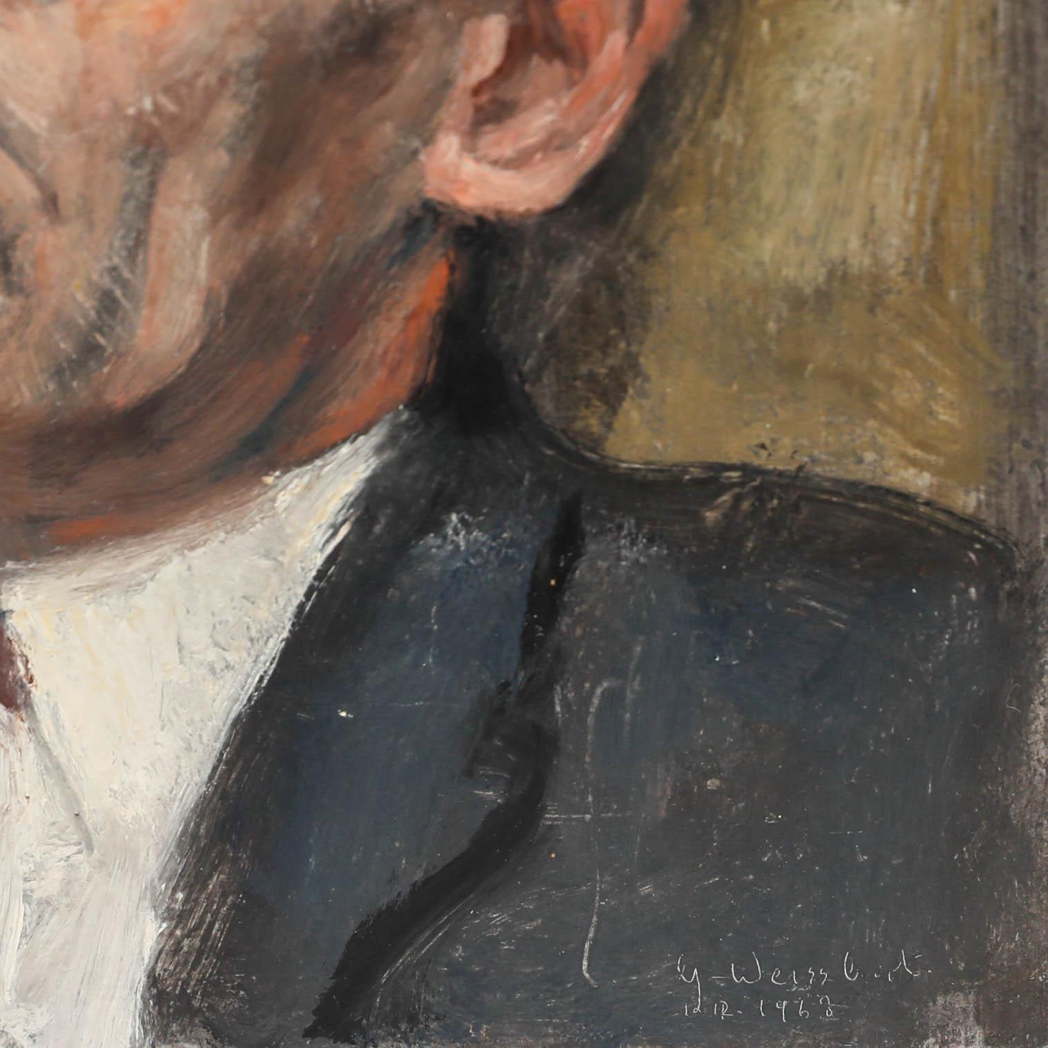 George Weissbort (1928-2013) - Mid 20th Century Oil, Gentleman with the Red Tie For Sale 3
