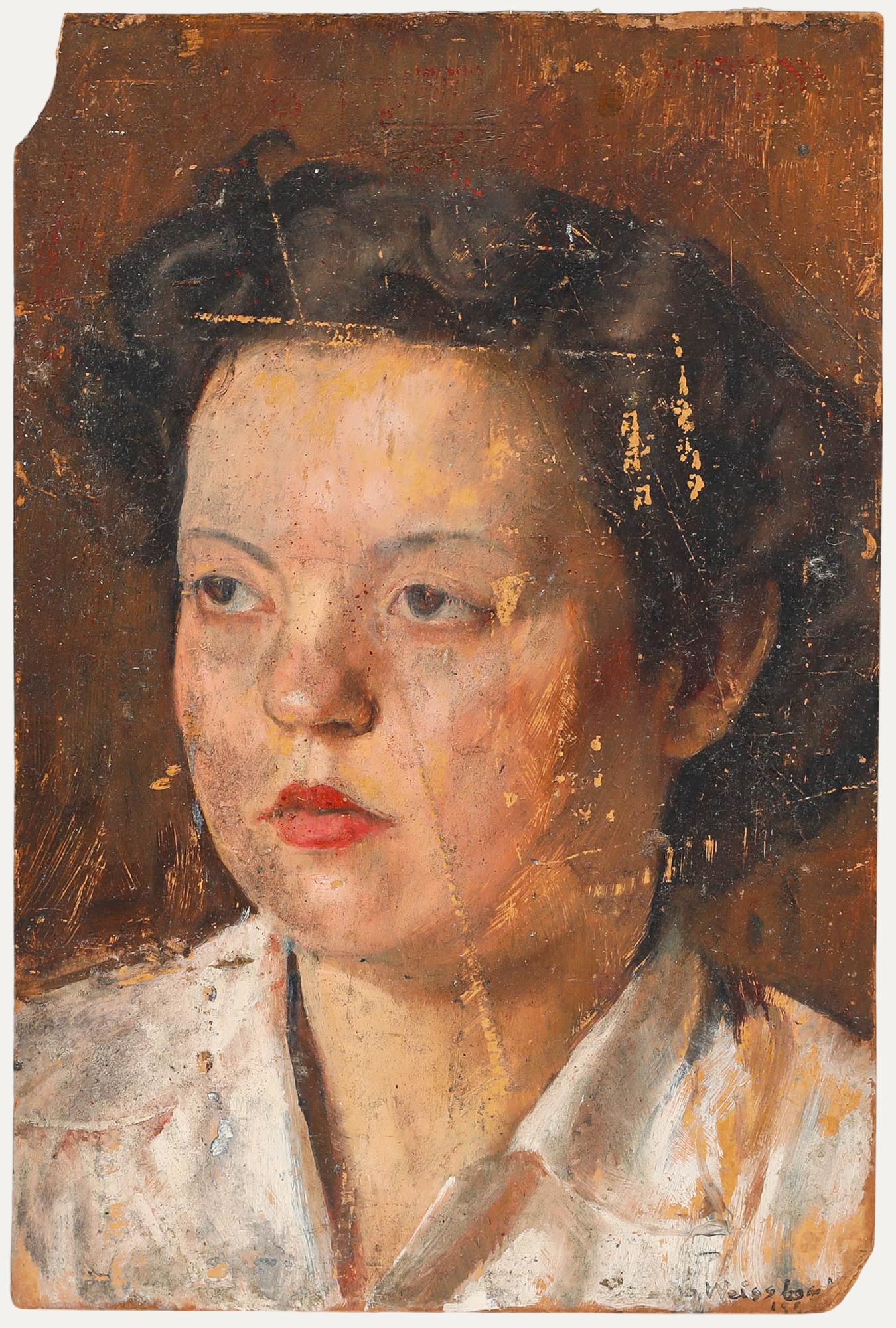 A delightful oil study by the artist George Weissbort (1928-2013). Signed and dated to the lower right. Date illegible due to loss. (Provenance: Studio Sale, George Weissbort). On board. 