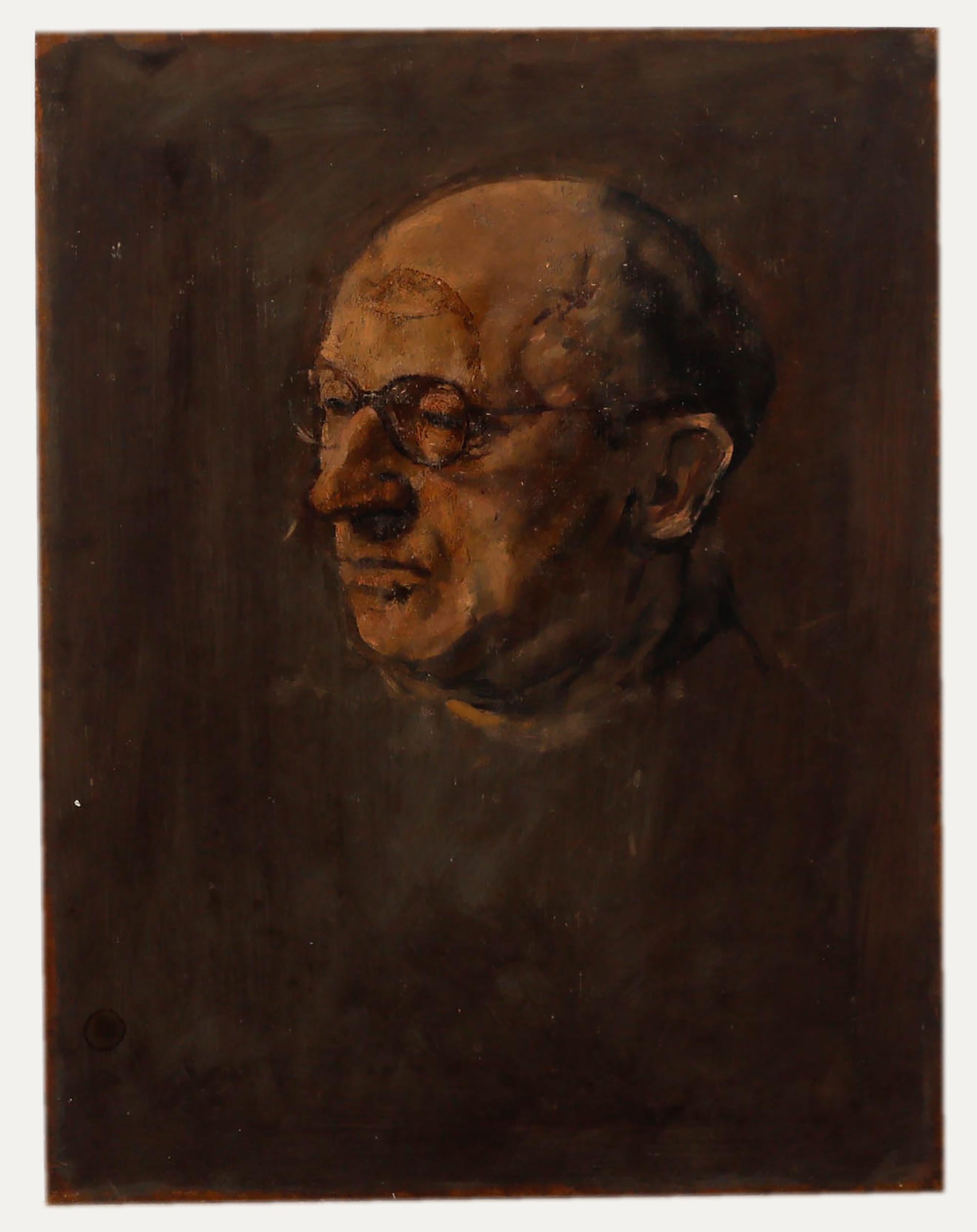 George Weissbort (1928-2013) - Olio della metà del XX secolo, Uomo con gli occhiali in vendita 2