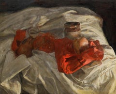 George Weissbort (1928-2013) - Oil, A Jar & Pomegranates on Red Cloth