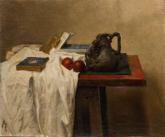 George Weissbort (1928-2013)- Oil, Bronze Figurine, Fruit 
Books on White Cloth