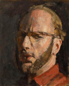 George Weissbort (1928-2013) - Óleo, Autorretrato contemplativo en rojo
