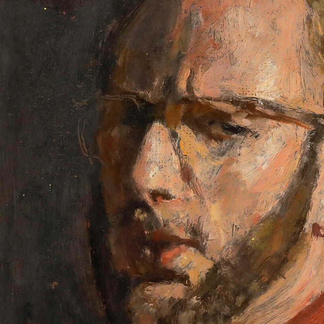 George Weissbort (1928-2013) - Öl, Zeitgenössisches Selbstporträt in Rot im Angebot 3