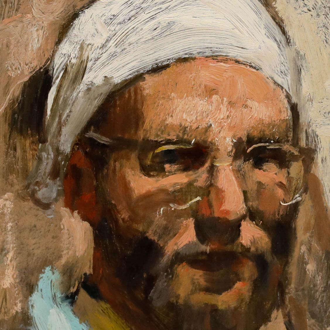 George Weissbort (1928-2013) - Öl, Selbstporträt mit weißem Kopftuch im Angebot 3