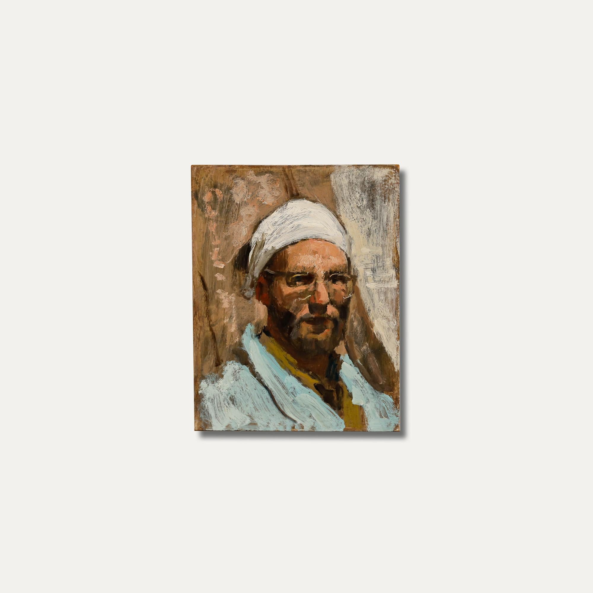 George Weissbort (1928-2013) - Öl, Selbstporträt mit weißem Kopftuch im Angebot 4