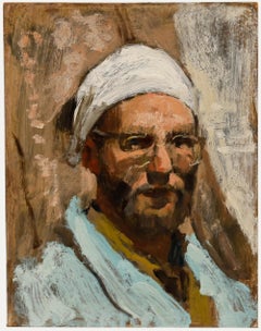 George Weissbort (1928-2013) - Öl, Selbstporträt mit weißem Kopftuch