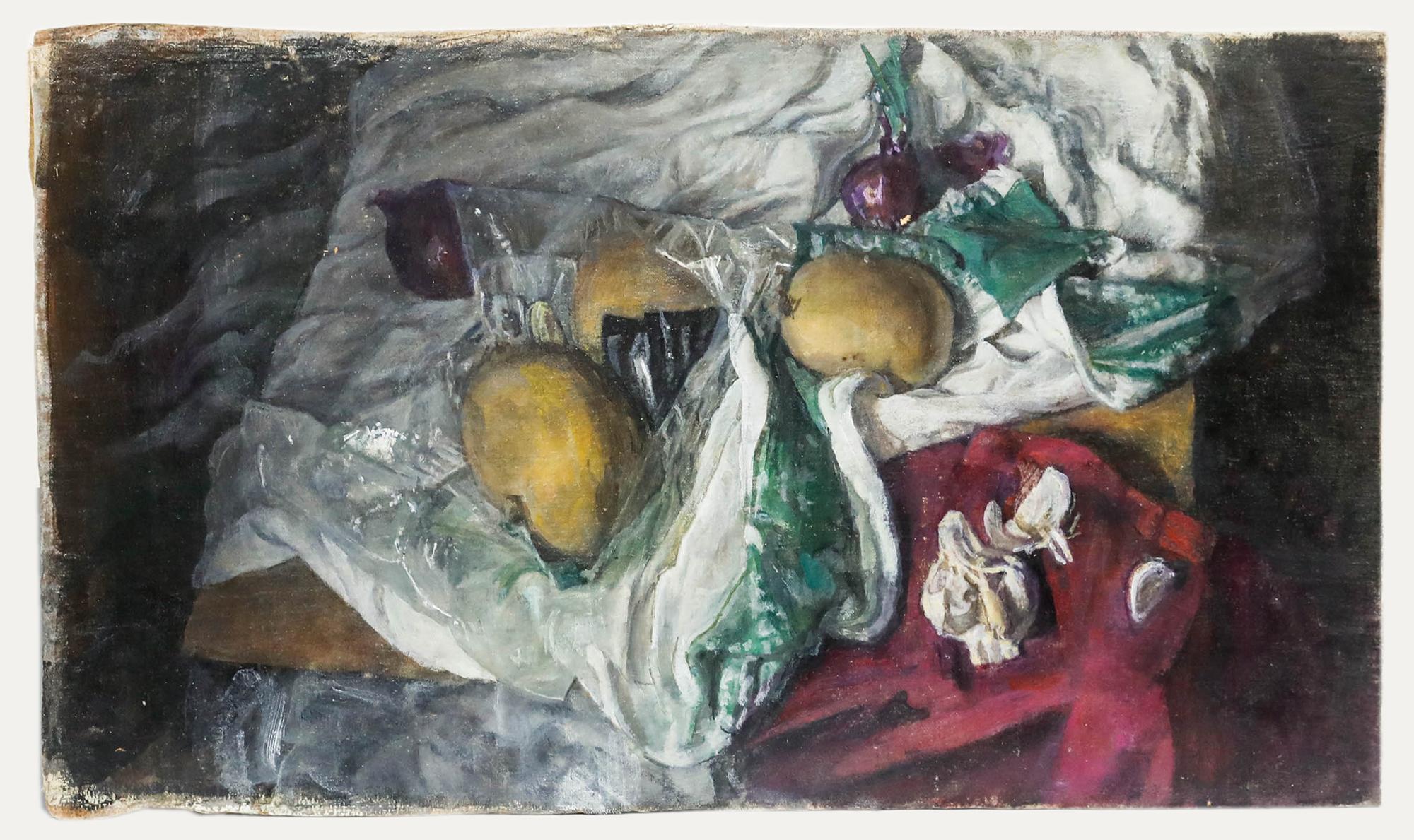 George Weissbort (1928-2013) - Olio, Natura morta con patate e aglio in vendita 1