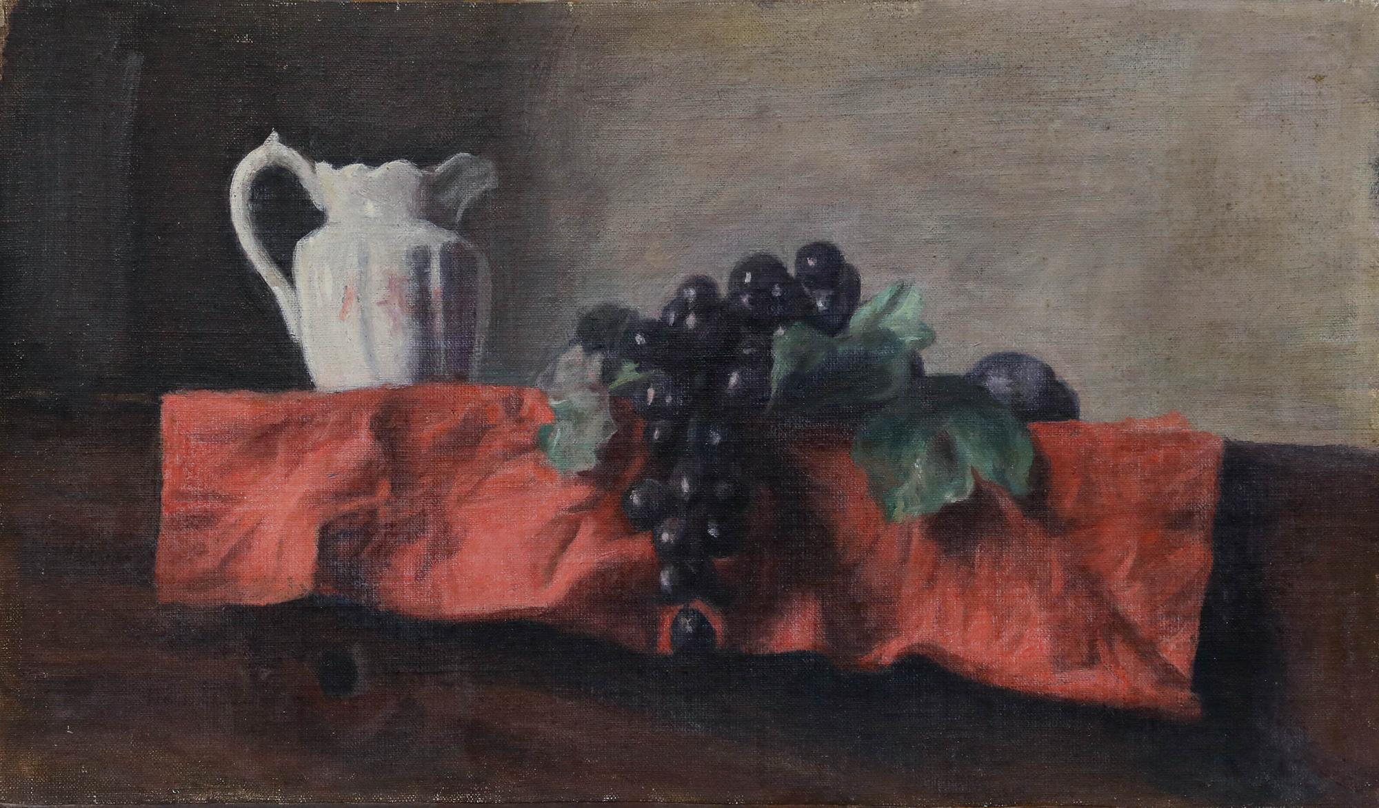 George Weissbort (1928-2013) - Öl, Stillleben mit weißem Krug und Trauben im Angebot 1