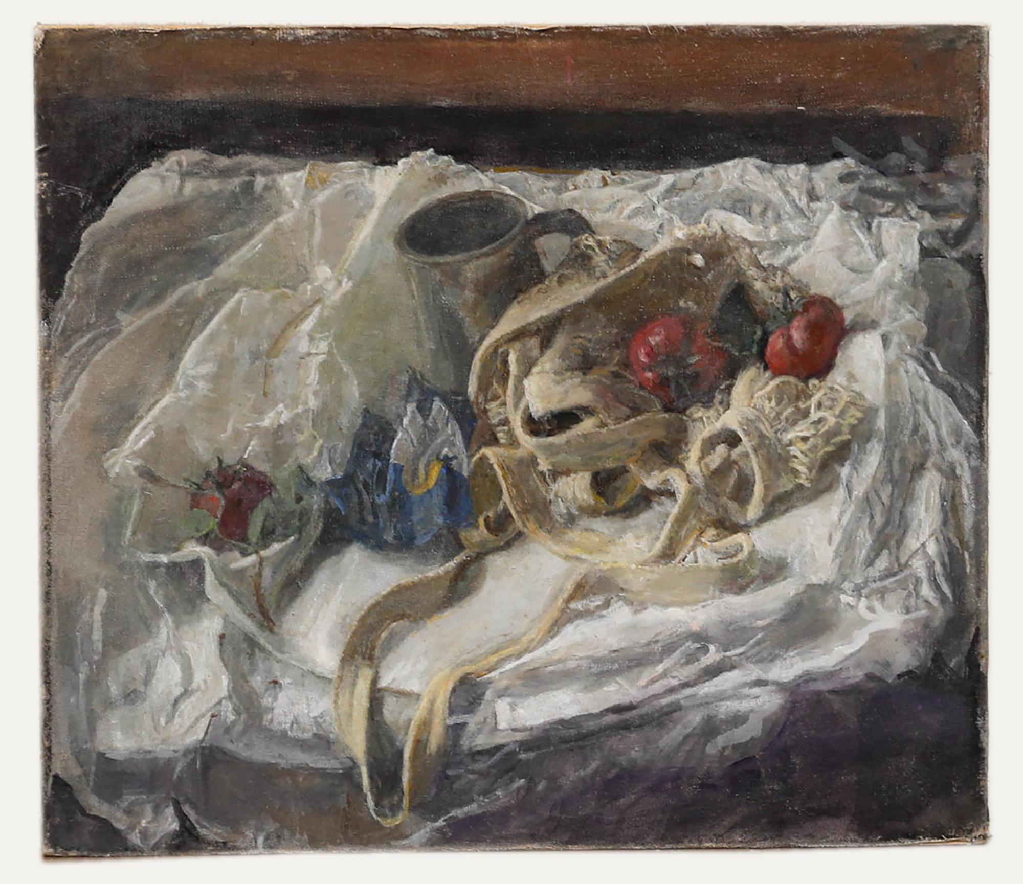 George Weissbort (1928-2013) - Olio, boccale e pomodori su tela bianca in vendita 1
