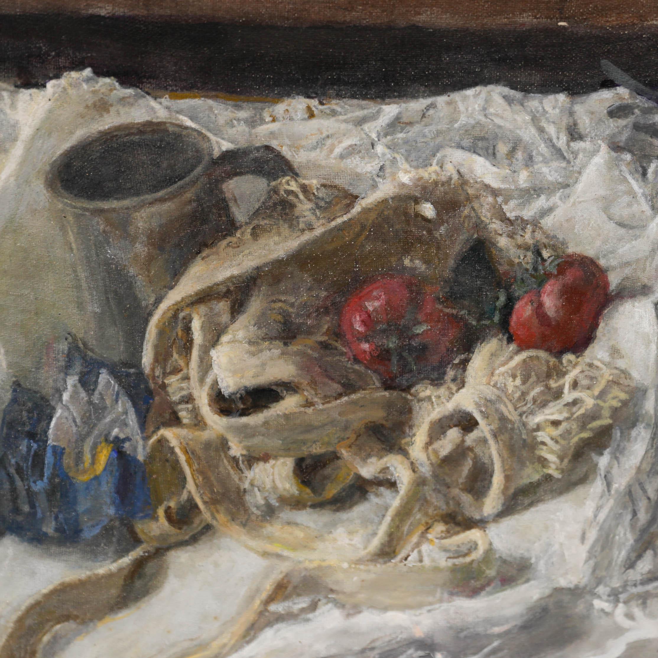 George Weissbort (1928-2013) - Olio, boccale e pomodori su tela bianca in vendita 3
