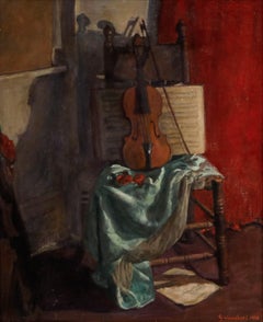 George Weissbort - Framed 20th Century Oil, Interior with Violin