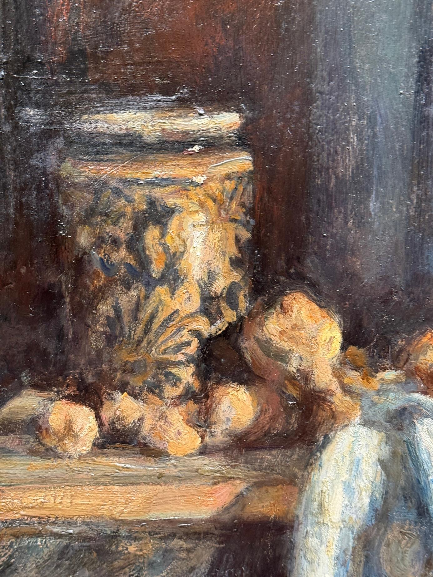 Impressionist still life Interior, Blanket, Nuts, Ceramics, bookcase, mushrooms For Sale 6