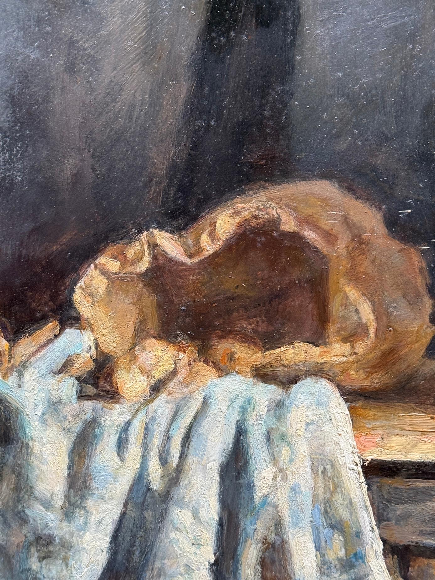 Impressionist still life Interior, Blanket, Nuts, Ceramics, bookcase, mushrooms For Sale 2