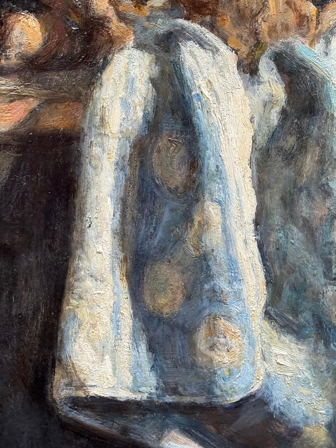 Impressionist still life Interior, Blanket, Nuts, Ceramics, bookcase, mushrooms For Sale 5