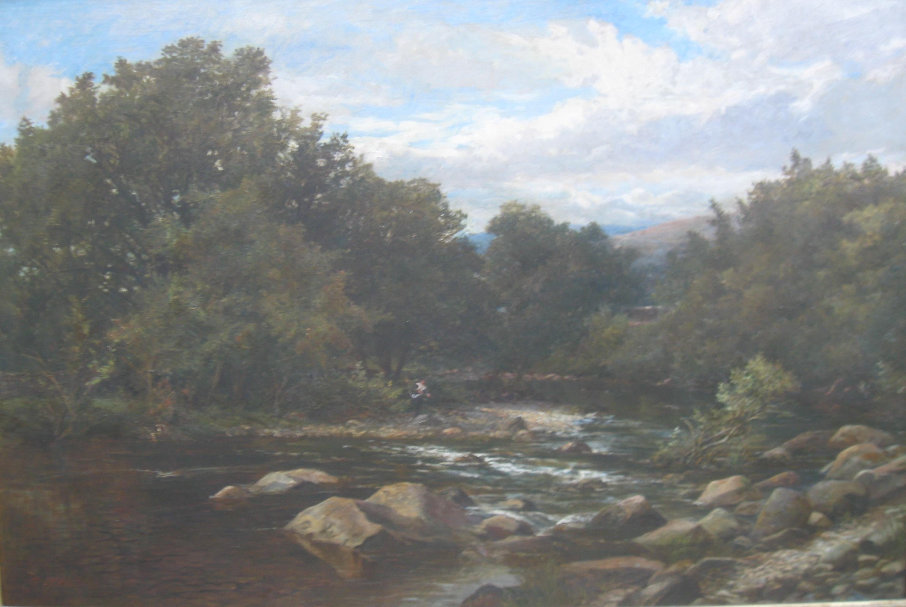 George Wells R.C.A. (1842-1888) fl. 'Bend in The River' Large Museum oil 1890 1