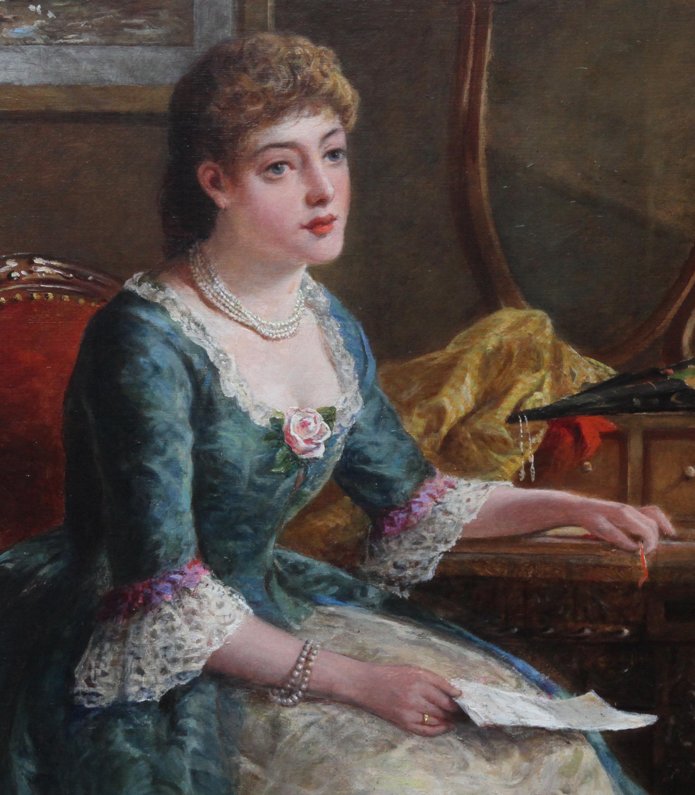 Portrait de Chlorinda avec lettre - Art britannique - Peinture à l'huile de genre victorien  - Réalisme Painting par George Wells