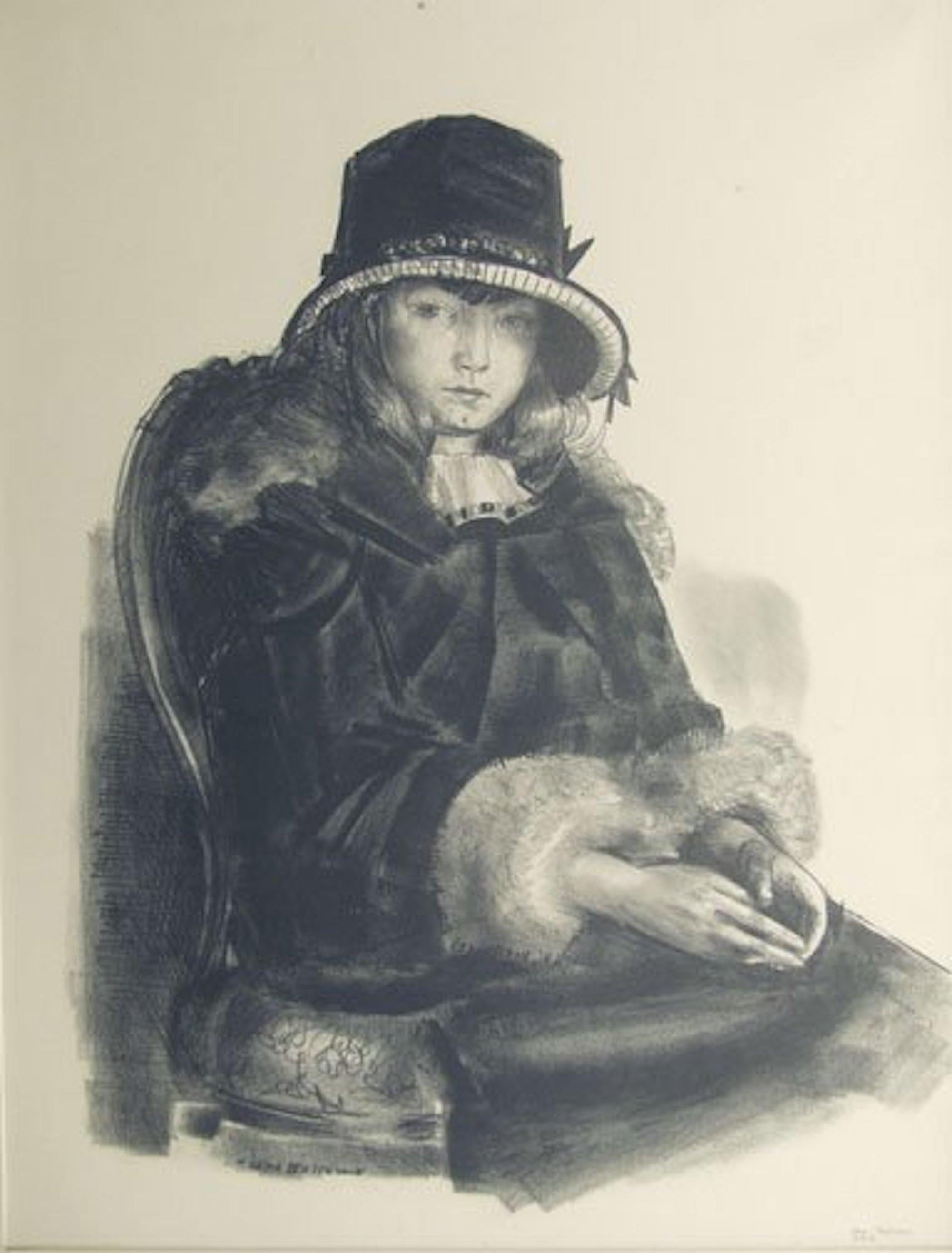 George Wesley Bellows Figurative Print – Anne mit schwarzem Hut